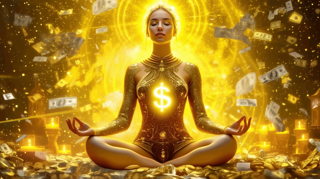 a beautiful woman with a golden glowing dollar sign on her ch 2d3c5cc8 2898 4679 bc7c f03ffdc196fd 0